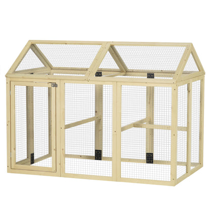 PawHut Chicken Run, Wooden Large Chicken Coop, Combinable Design with Perches & Doors for Outdoor, Backyard, Farm, 4.6' x 2.8', Nature Wood - WoodArtSupply