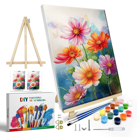 JOOZ Flowers Paint by Numbers Kit for Adults with Frame, Flower Paint by Number with Easel, DIY Floral Adult Paint by Number Kits Framed Canvas for Home Wall Decor 8 x 12 Inch JOOZ