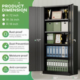 INTERGREAT 72-Inch Metal Storage Cabinet for Garage, Lockable Steel Cabinet with Doors and Adjustable Shelves, Black Locking Storage Unit for Office, Home, Gym, and School. INTERGREAT