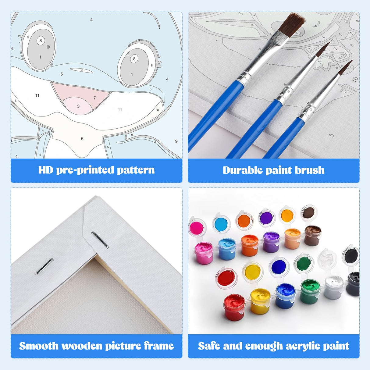 MXJSUA 4 Pack Cute Animals Paint by Numbers Kit with Framed Canvas for Ages 6-12 Kids, Turtle Paint by Numbers Kits for Children Beginners, Acrylic Oil Painting for Home Wall Decor Gift (8x8 inch) MXJSUA