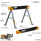 ToughBuilt - Folding Sawhorse/Jobsite Table - Sturdy, Durable, Lightweight, Heavy-Duty, 100% High Grade Steel, 41.5-Inch Easy Carry Handle - (TB-C550) ToughBuilt