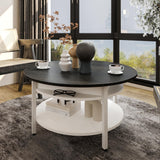 FABATO Round Lift Top Coffee Table with Storage and Hidden Compartment, 26.77'' Farmhouse Coffee Table for Living Room Reception Room, 2 Tier Small Round Coffee Table Circle Dining Table, White FABATO