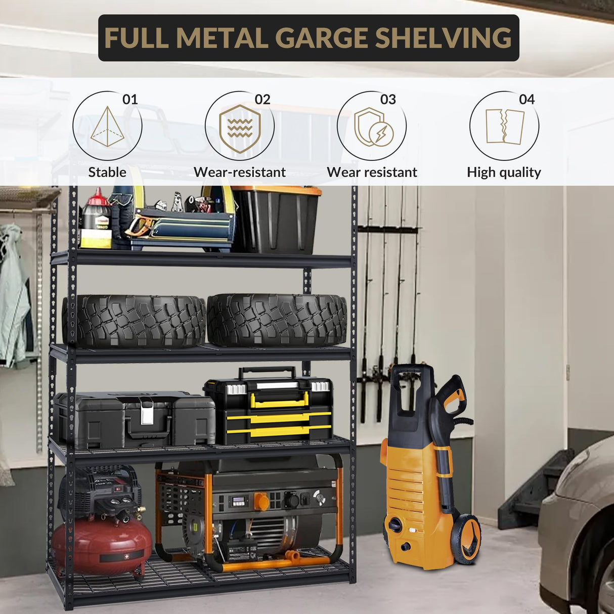 GarveeTech Heavy Duty Garage Shelving Unit, 48 in L x 24 in W x 72 in H Adjustable Storage Shelves, 2500 LBS Load Capacity, Durable Metal Shelves for Garage Organization, Basement, Workshop GarveeTech