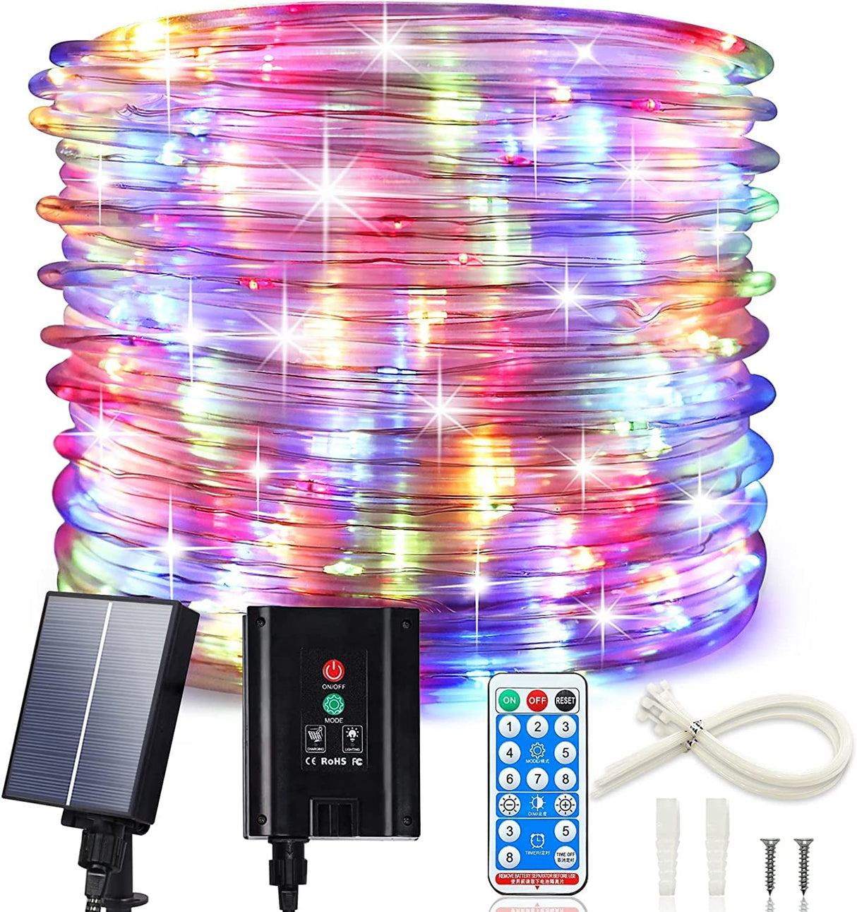 ICRGB Trampoline Lights, 66FT 200LED Solar Rope Lights Outdoor, IP67 Waterproof, 1200mah Solar Power Outdoor Light, 8 Modes & Timer Function, Decorative for Trampoline Camping Tent Patio Porch Garden ICRGB
