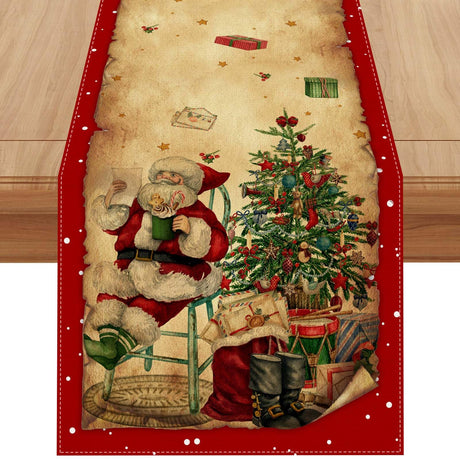 Linen Vintage Red Christmas Table Runner 72 Inches Long Retro Christmas Xmas Winter Holiday Home Kitchen Dining Room Table Decorations Jiudungs