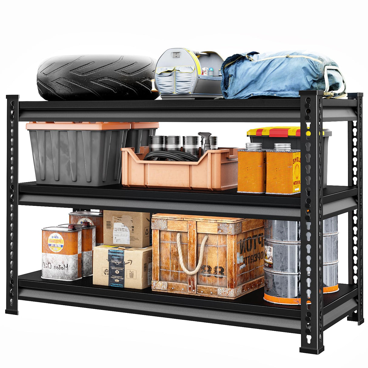 Huhaneon Garage Shelves Heavy Duty - 48''W 1,500Lbs Metal Adjustable Storage Shelving Rack Units for Warehouse Basement 48" W x 16" D x 36" H 3 Tier Black Huhaneon