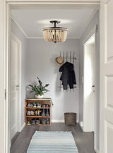 JONATHAN Y JYL9020A Allie 14" 3-Light Bohemian Farmhouse Wood Bead/Iron LED Flush Mount Transitional Rustic Kitchen Hallway Bathroom Bedroom Entryway Foyer, Black/Light Taupe JONATHAN Y