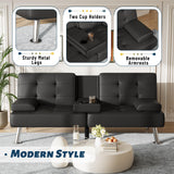 Furmax Futon Sofa Bed Adjustable Futon Couch Modern Sleeper Sofa Bed for Living Room, Business Office, Recliner Sofa with Cup Holders (PU Leather, Black) Furmax