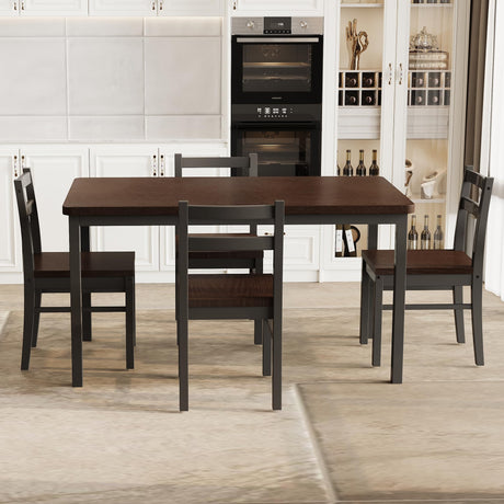 Orweiin Solid Wood Dining Table Set for 4, Farmhouse Rectangular Table and 4 Chairs Set for Kitchen, Living Room, Dining Room, Breakfast Nook, Brown+Black Orweiin