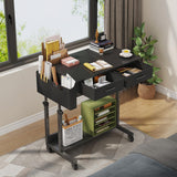 Small Portable Rolling Standing Desk - 32 Inch Adjustable Mobile Stand Up Teacher Desks with 2 Fabric Drawers on Wheels for Classroom, Couch Sofa Side Laptop Table with Storage for Home Office, Black WINAZ