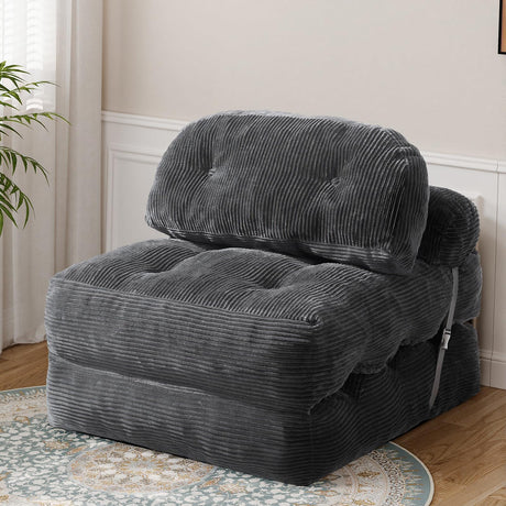 Vellorise Folding Sofa Bed, Convertible Sleeper Chair with Back Support and Pillow Futon, Foldable Couch for Living Room/Guest Use/Home Office, Foldable Chair Bed for Adults, Dark Gray Vellorise