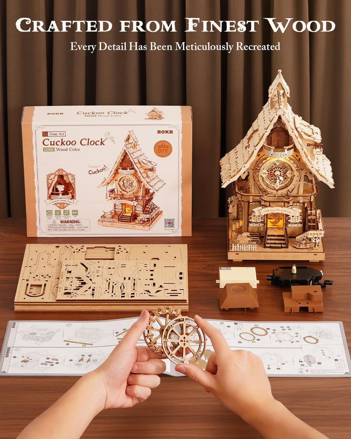 ROKR 3D Wooden Puzzles for Adults,Wooden Clock Model kit,435 Piece 3D Puzzles,Ideal Gift for Adults and Teens ROKR