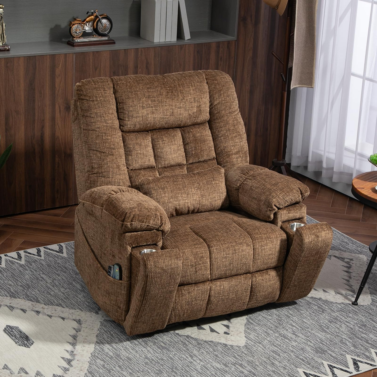 SINCRUMI 4-Motor Power Lift Chairs for Elderly with Heat & Massage, Infinite Position Adjustable Headrest, Lumbar and Footrest, Wide Seat Lay Flat Recliner with Hidden Cup Holders, Brown SINCRUMI