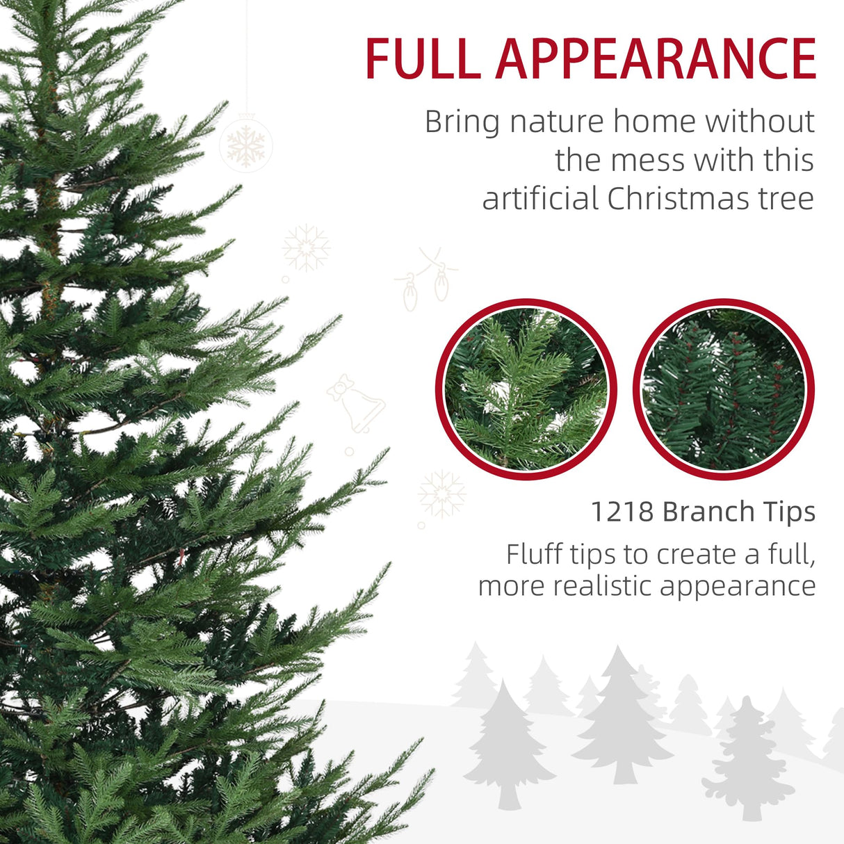 HOMCOM 7.5 Foot Artificial Christmas Tree, Pine Hinged Xmas Tree with 1218 Realistic Branches, Steel Base, Auto Open, Green HOMCOM