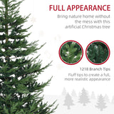 HOMCOM 7.5 Foot Artificial Christmas Tree, Pine Hinged Xmas Tree with 1218 Realistic Branches, Steel Base, Auto Open, Green HOMCOM
