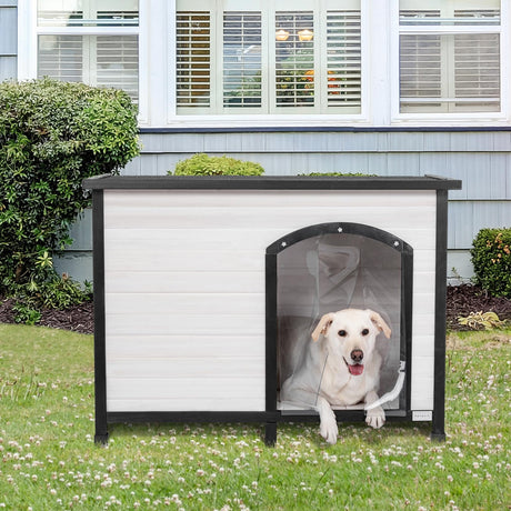 Petsfit 45.3" Large Dog House, Folding Dog House Outdoor, Unfold to Use, No Tools Required Assembly, Weatherproof Outside Dog House with Door Flap (Large, White) Petsfit