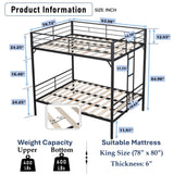 PVWIIK King Over King Bunk Bed with Side Ladder for Kids,Adult,Teenagers,Heavy Duty Metal Bunk Bed w/Full Length Guardrail for Dorm,Bedroom,Guest Room,No Box Spring Needed,Black PVWIIK