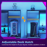 Casaottima 48 Inch Gaming Desk with Hutch & 3 Fabric Drawers, Computer Desk with USB Ports & LED Lights, Reversible Pc Gamer Table with Monitor Stand for Home Office, Carbon Fiber Black Casaottima