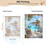 EOBROMD Framed Paint by Numbers Kits for Adults Seaview, DIY Landscape Acrylic Paint by Number on Stretched Canvas, Painting Kits Adults Oil Paint by Numbers for Home Decor 12x16inch EOBROMD