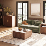 FORTUNETEC Lift Top Coffee Table with Storage, Mid Century Modern Coffee Table with Arched Design, 31.5" Square Tea Table with Wood Grain, Multifunctional Center Table for Living Room, Office, Walnut FORTUNETEC