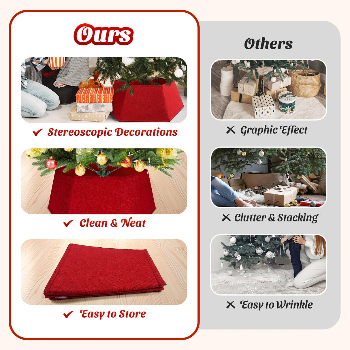 EverMerry Christmas Tree Decorations, 26’’ Christmas Tree Skirt Collar Stand, Foldable Christmas Tree Ring for Artificial Trees Christmas Tree Decor Base Cover & Holiday Decor & Party EverMerry