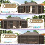 EROMMY 12' x 20' Sunroom, All-Season Gazebo Solarium with Galvanized Steel Roof, Aluminum Frame, Outdoor Permanent Sun Room with Sliding Doors EROMMY