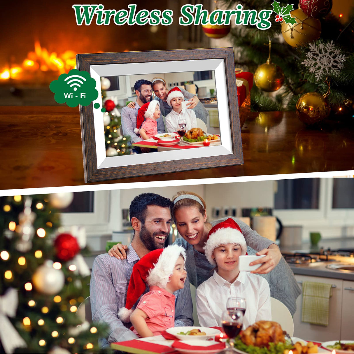 WiFi Digital Picture Frame 10.1 Inch Smart Digital Photo Frame with IPS Touch Screen HD Display, 16GB Storage Easy Setup to Share Photos or Videos Anywhere via Free Frameo APP (Brown Wood Frame) Weipan