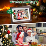 WiFi Digital Picture Frame 10.1 Inch Smart Digital Photo Frame with IPS Touch Screen HD Display, 16GB Storage Easy Setup to Share Photos or Videos Anywhere via Free Frameo APP (Brown Wood Frame) Weipan