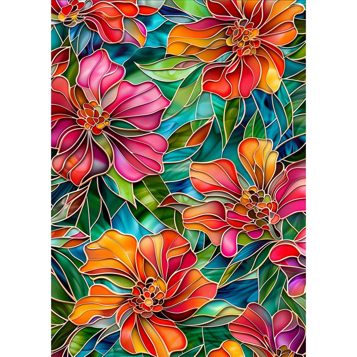 Lxmsja Stained Glass Flower Diamond Art Kits for Adults, Flowers DIY Full Drill Diamond Painting Kits for Beginners, 5D Gem Art Crafts for Adults, Home Wall Decor 12x16 inch Lxmsja
