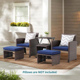 OC Orange-Casual 6 Piece Patio Wicker Furniture Set, Balcony All Weather Rattan Chair, with Space Saving Ottoman, Resin Nesting Coffee Table, Modern Design, Blue OC Orange-Casual
