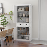 RASOO 72" Pantry Cabinets Freestanding Food Kitchen Pantry Storage Cabinet Cupboard with Drawer and Adjustable Shelves，White (Vertical bar Drawing Slot) RASOO