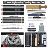 Brusarth Charcoal Pencils for Drawing, Set of 26, Professional Drawing Sketch Pencils, Art Supplies for Drawing, Shading, Sketching, Blending, Artist Pencils for Beginners & Pro Artists Brusarth