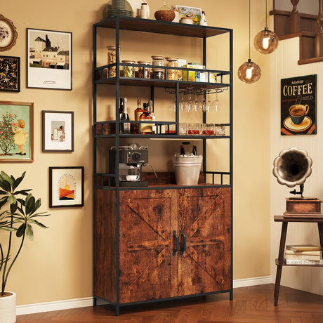 IDEALHOUSE Vintage Industrial Freestanding Wine & Bar Cabinet with Glass Holder IDEALHOUSE