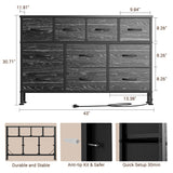 Lulive Dresser for Bedroom 10 Drawer Dresser TV Stand with Power Outlet, Entertainment Center Chest of Drawers for 55 Inch TV, Black Fabric for Bedroom Living Room Hallway Closets Lulive