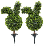 27'' Artificial Bunny Shaped Topiary Trees with Ground Spike Set of 2, Outdoor Indoor Faux Boxwood Topiary Ball Bushes Potted Fake Shrubs Front Porch Decor Outside Garden Damomo
