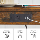 HOOBRO Side Table with Charging Station, End Table with USB Ports and Outlet, Nightstand with Storage Shelf, Faux Rattan Decoration, for Living Room, Bedroom, Rustic Brown and Black BF91UBZ01 HOOBRO