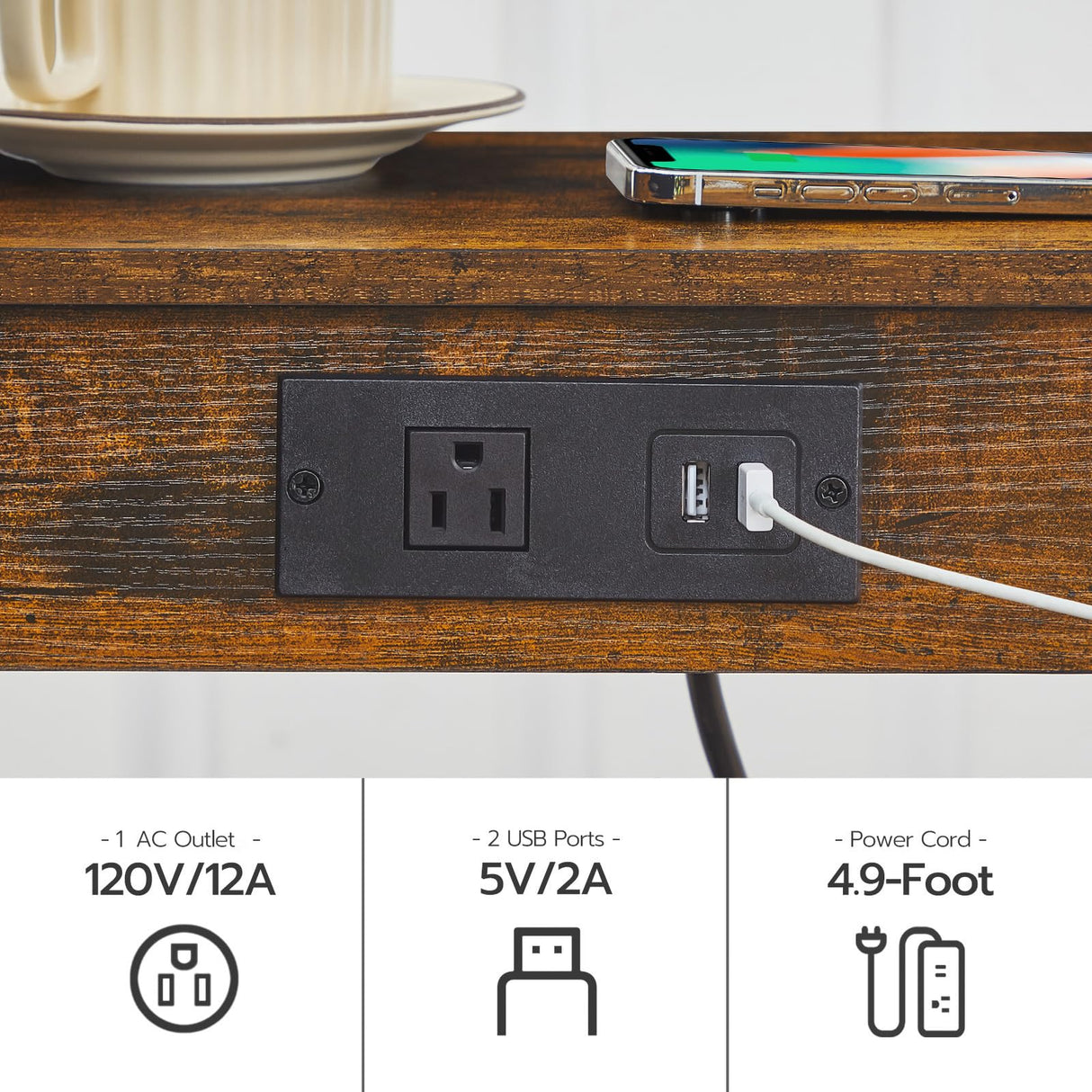 HOOBRO Side Table with Charging Station, Set of 2 End Tables with USB Ports and Outlet, Nightstand with 2-Tier Storage Shelf, for Living Room, Bedroom, Small Space, Rustic Brown and Black BF91UBZP201 HOOBRO