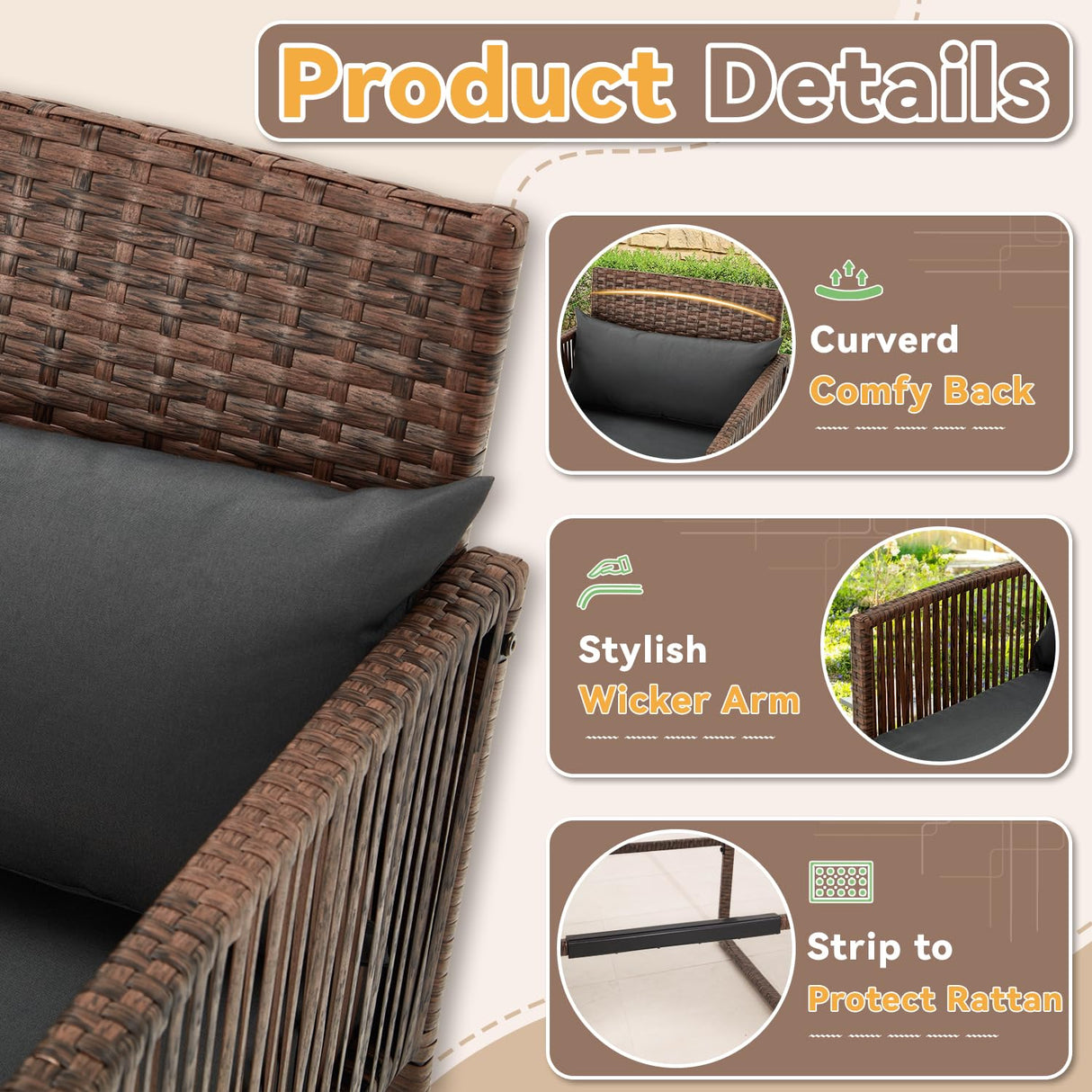 AVAWING 3PCS Patio Wicker Bar Set, Outdoor Bistro Rattan Barstool Furniture, Height Counter Table and Chairs for Backyard, Poolside, Balcony, Steel Frame w/Extra Cushion Covers Gray/Blue AVAWING