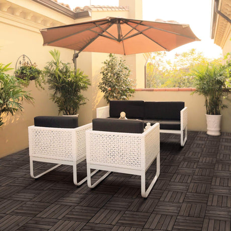 Yaheetech 27PCS Interlocking Wooden Flooring Patio Deck Tiles Solid Wood Tiles Outdoor 12 x 12in Black Yaheetech