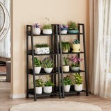 Furologee 4-Tier Ladder Shelf, Ladder Bookshelf with Removable Drawer, Bookcase Storage Rack Organizer, Freestanding Storage Shelves for Living Room, Home Office, Bedroom, Black Oak Furologee
