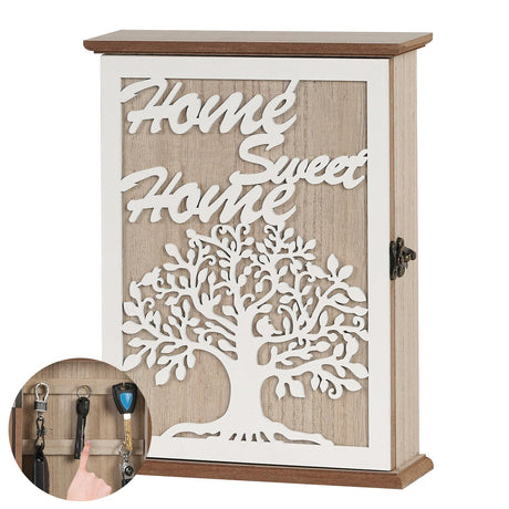 QILICHZ Key Holder Wall Mount,Decorative Key Holder for Wall, Wood Key Box,Wooden Wall Key Holder,Wood Key Rack,Farmhouse Key Rack Wall Mount,6 Hooks for Entryway Doorway Hallway,White QILICHZ