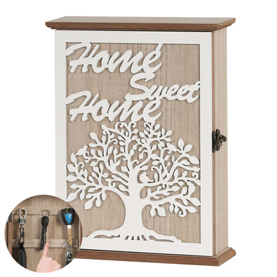 QILICHZ Key Holder Wall Mount,Decorative Key Holder for Wall, Wood Key Box,Wooden Wall Key Holder,Wood Key Rack,Farmhouse Key Rack Wall Mount,6 Hooks for Entryway Doorway Hallway,White