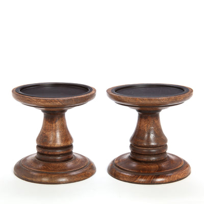 Hosley Set of 2 Brown Wood Pillar Holders 5 Inch High. Ideal Gift for Home Wedding Spa and Aromatherapy Settings. O3