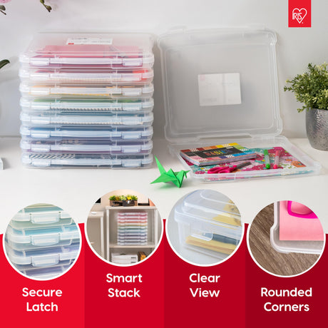 IRIS USA Board Game Storage Craft Organizer Box with Snap-Tight Latch Lid, 10-Pack Portable Plastic Case Bin for Puzzles, Magazines, Hobbies, Art Supplies, Fits 8.5" x 11" & A4 Papers, Slim, Clear IRIS USA, Inc.