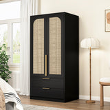UZUGUL Armoire Wardrobe Closet with Door and 2 Drawer, Black Bedroom Armoire Cabinet with Hanging Rod,Wooden Wardrobe Storage Cabinet Closet with Large Storage for Bedroom (Black) UZUGUL