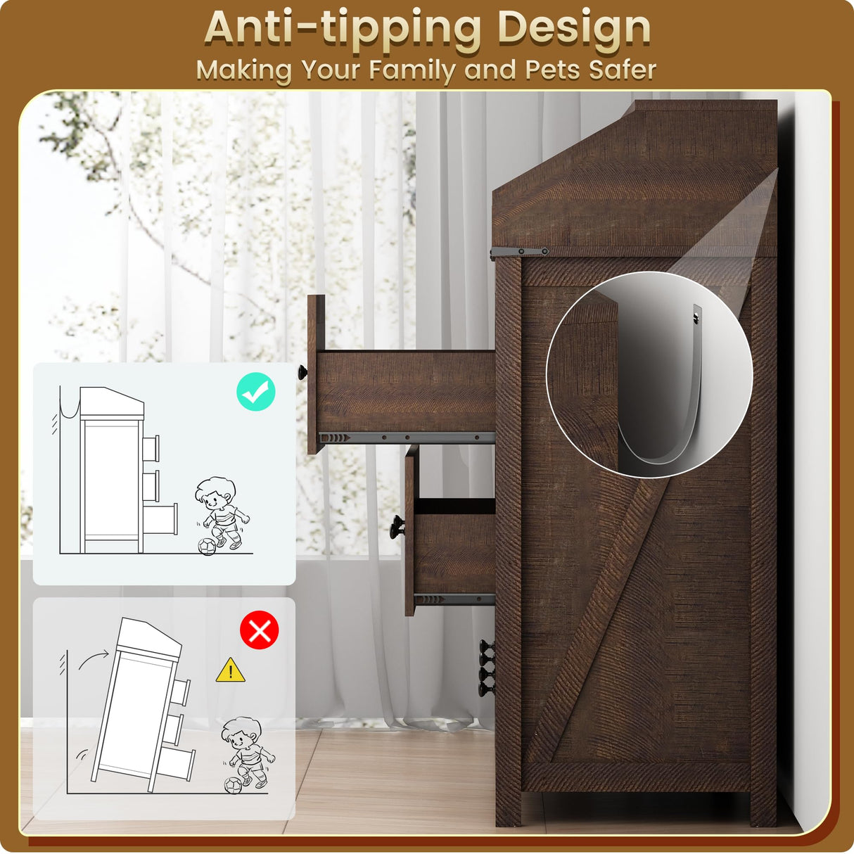 GlouMod Farmhouse 7-Drawer Dresser Chests for Bedroom, LED Dresser with Charging Station, Wood Rustic Tall Chest of Drawers, Brown GlouMod