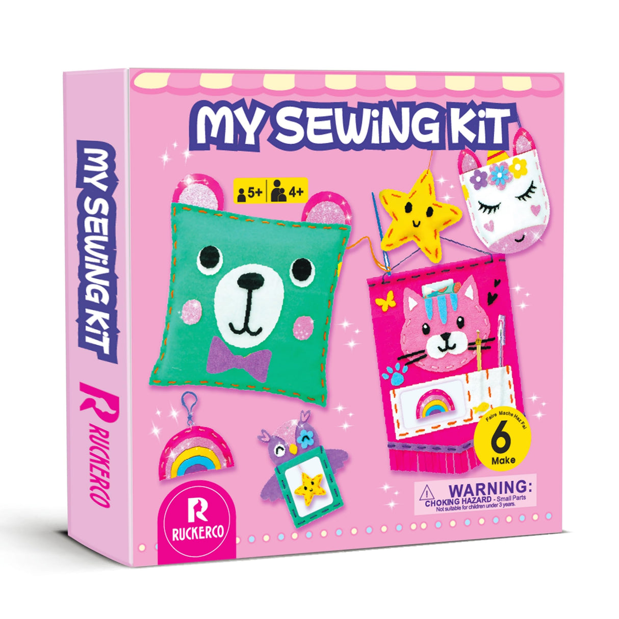 My First Sewing Kit for Beginners Kids Children's Arts and Crafts, 6 Easy DIY Projects of Stuffed Animals and Pillows Craft for Kids Toys for Ages 4 5 6 7 8 9 Boys Girls Gift, Learn to Sew, Embroidery R RUCKERCO
