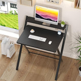 GreenForest Folding Desk No Assembly Required Small Size, 2-Tier Foldable Computer Desk with Shelf for Home Office, Space Saving Portable Laptop Study Foldable Table for Small Spaces, Black GreenForest