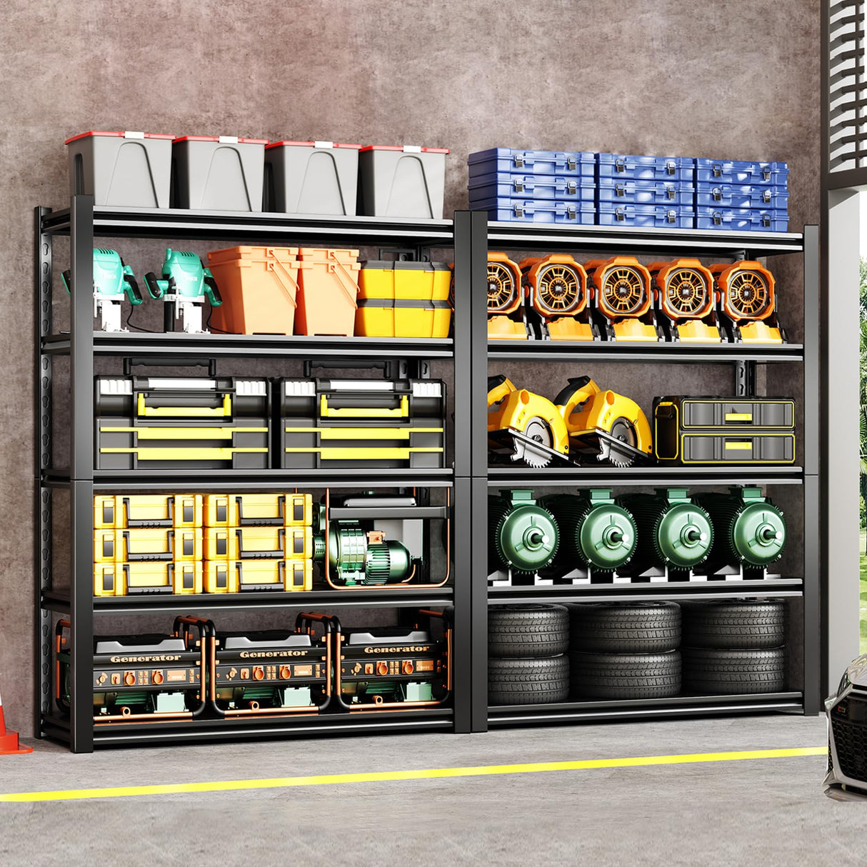 72" H Garage Shelving Units 5 Tier Industrial Storage Shelves Adjustable Metal Shelving 3000LBS Heavy Duty Shelves Utility Shelf Storage Rack for Garage,Warehouse, Basement(19.6"D×59"W×72"H) SGFHNV