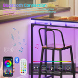 YATINEY Bar Table with LED Lights, Counter Height Table, Bar Height Table, Pub Table, Gaming Table, Metal Frame, for Living Room, Dining Room, Pub, Rustic Brown and Black BT01DBR YATINEY